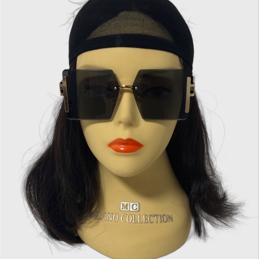 1232-Rimless Oversized Cut Edge Retro Glasses-Black